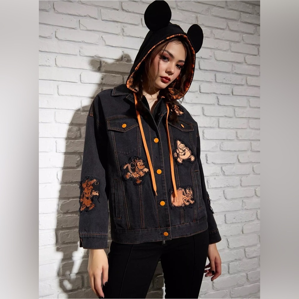 Disney Mickey Mouse & Friends Halloween Hooded Denim Jacket size 2XL